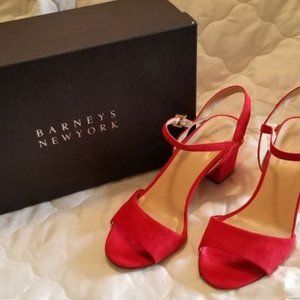 Barneys New York Red Suede Ankle-Strap Heels Size 8.5